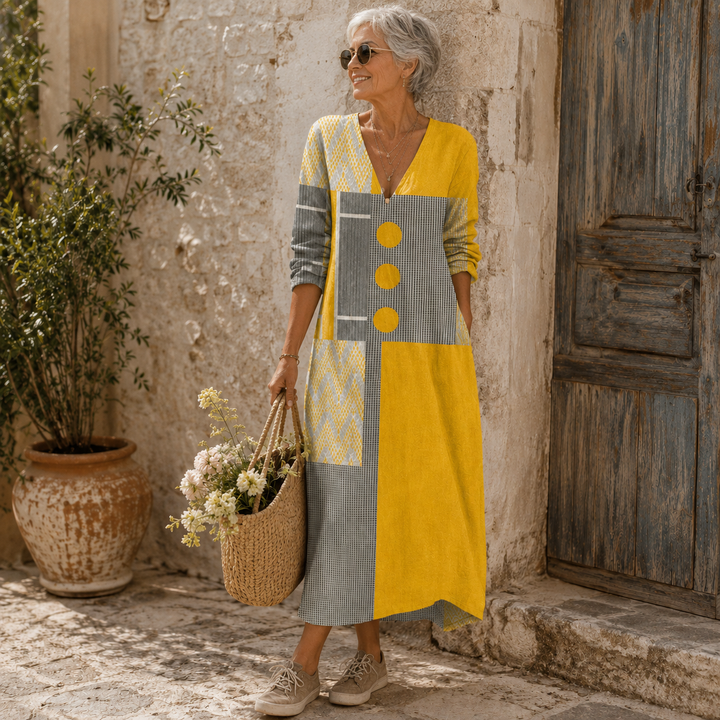 Rosalie | Robe longue à boutons et motifs colorés