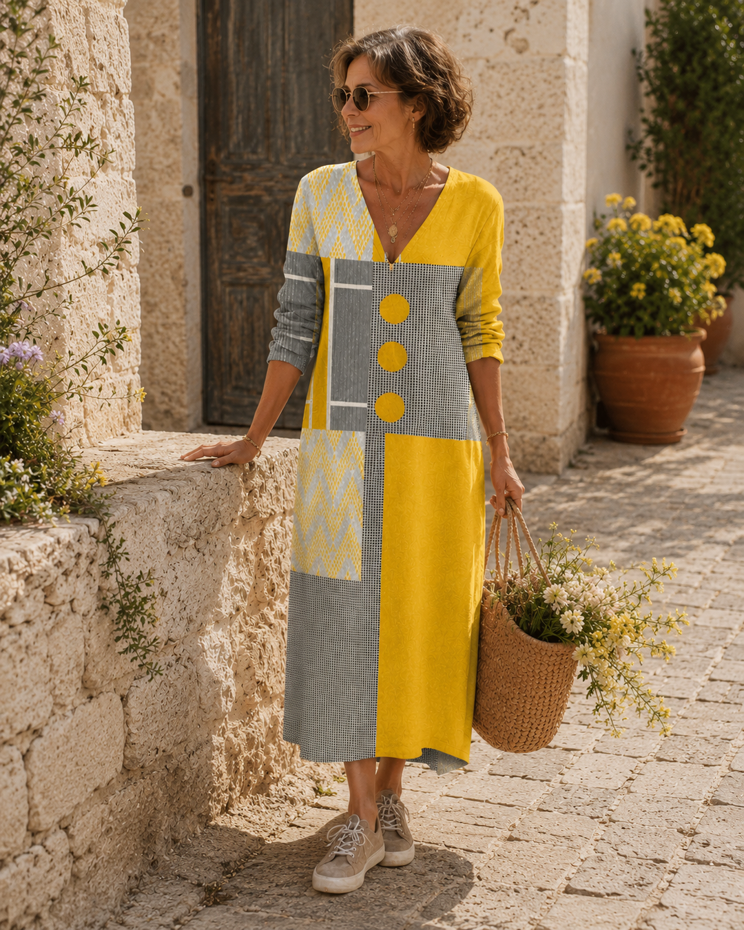 Rosalie | Robe longue à boutons et motifs colorés