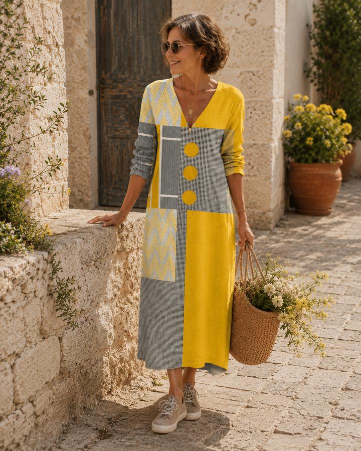 Rosalie | Robe longue à boutons et motifs colorés