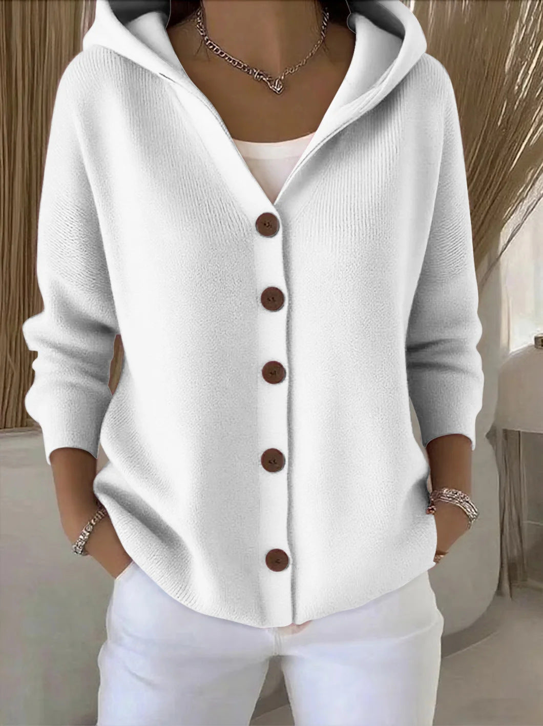 Sylvie™ | Cardigan tricoté à capuche avec boutons