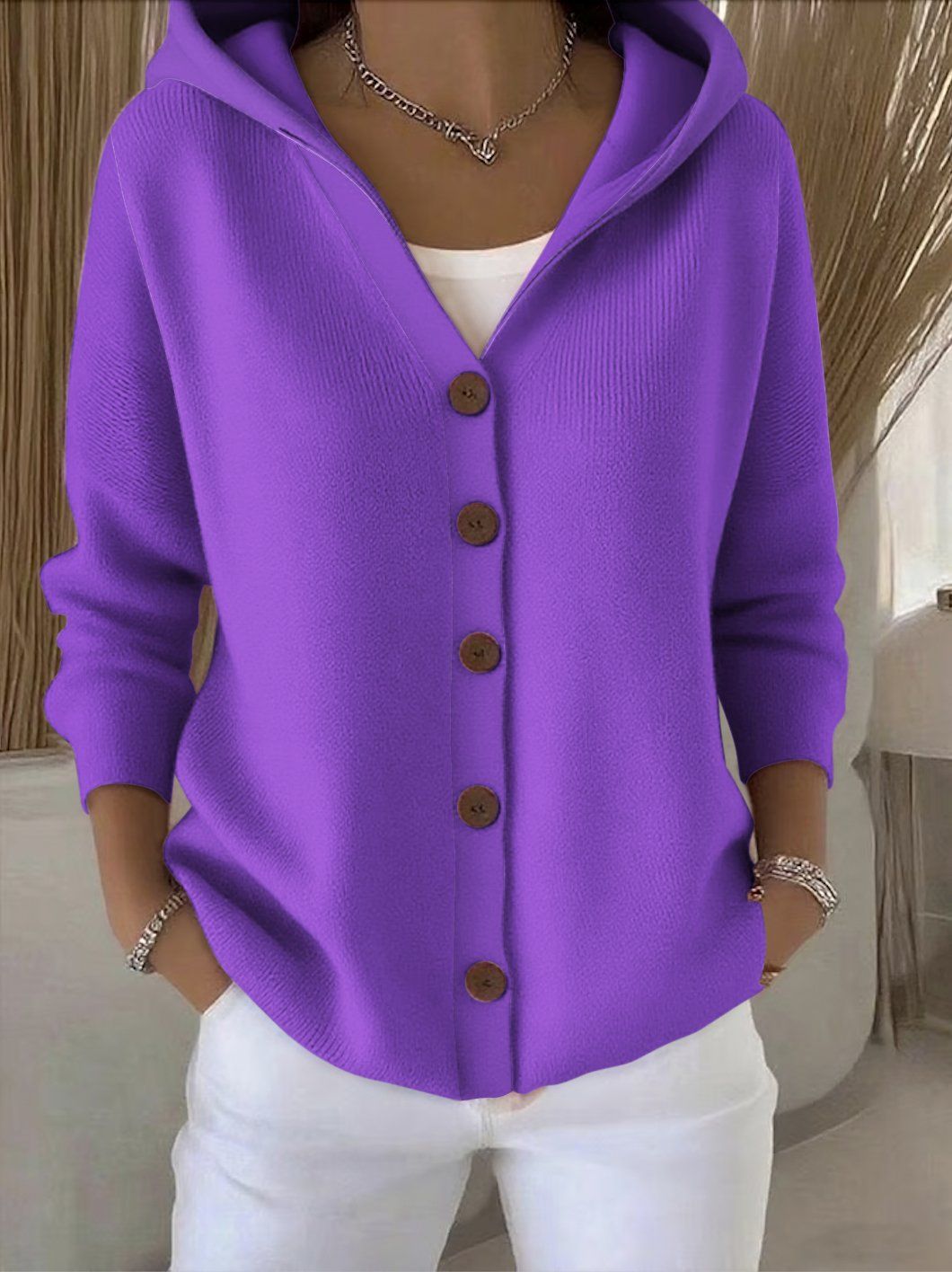 Sylvie™ | Cardigan tricoté à capuche avec boutons