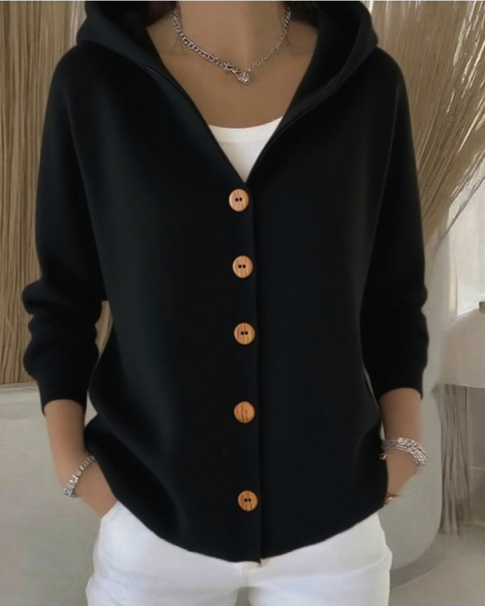 Sylvie™ | Cardigan tricoté à capuche avec boutons