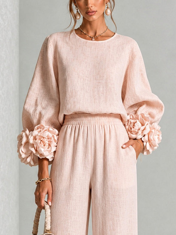 Rosa | Ensemble Deux Pièces Élégant à Poignets Fleuris