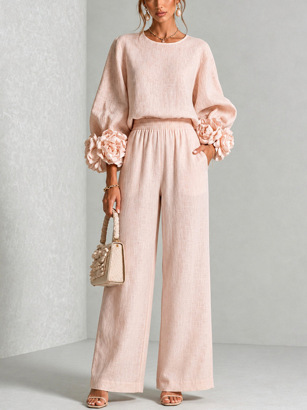 Rosa | Ensemble Deux Pièces Élégant à Poignets Fleuris
