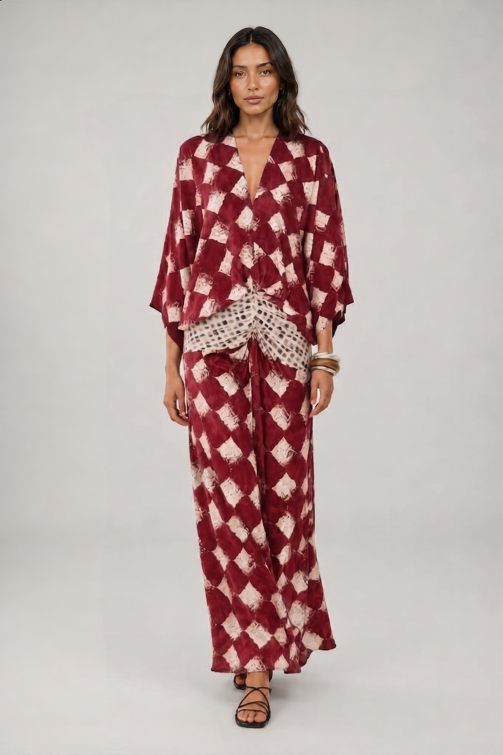 Maelia | Robe Longue à Imprimé Mosaïque Rouge