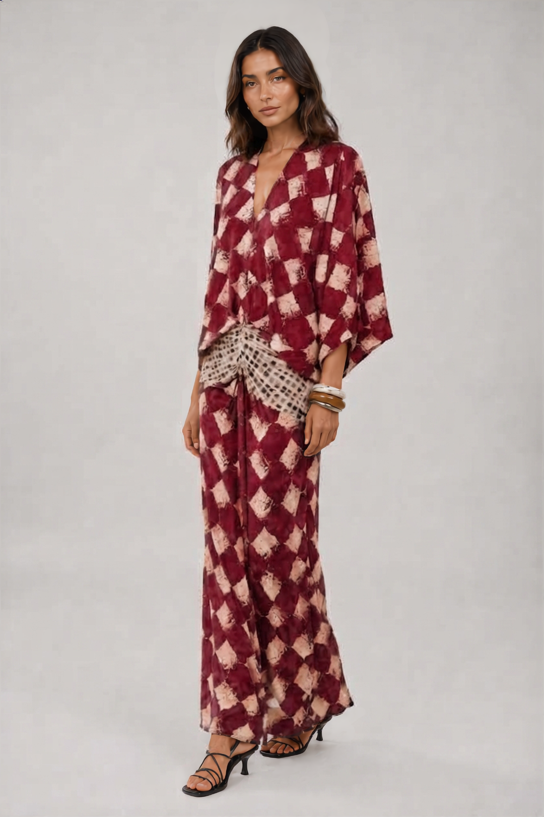 Maelia | Robe Longue à Imprimé Mosaïque Rouge